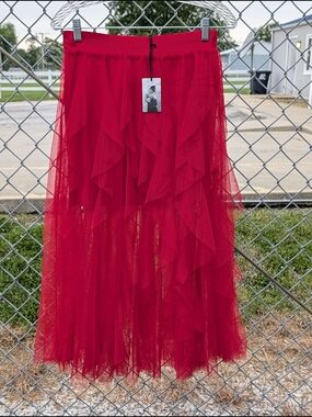 Sincerely Jules Red High-Low Ruffled Tulle Skirt Large